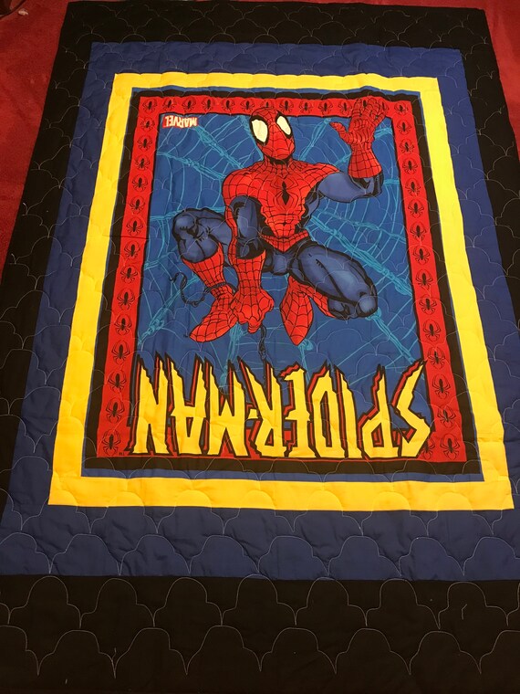 Spiderman Quilt Comic Strip Quiltskids Throw Quilt 53 X 75 Etsy