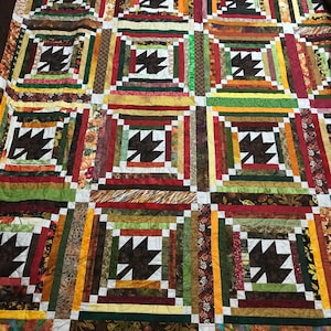 Fall Leaves Cal King Size Patchwork Block Quilt /96 X 102 in Quilt With Earth Tone & Fall Colors /Housewarming/ Wedding/ Bedding/ Blanket