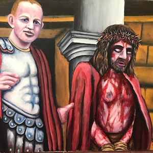 Original Oil Painting of Jesus and Pilate,Original Artwork Of Jesus,Oil Paintings Of Jesus,Faith Paintings,Religious Room Decor