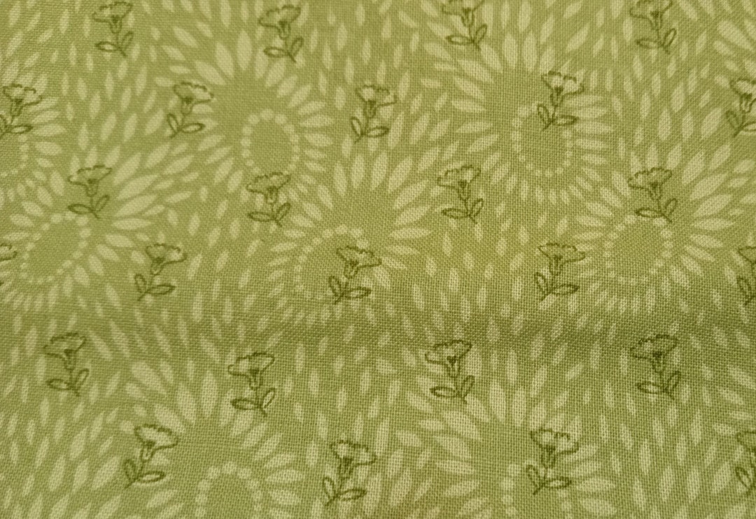 Light and Medium Shade Sage Green Fabric With Floral Design/green Fabric/100 Quilter's Cotton