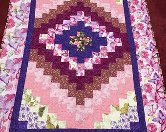 Pink Quilted Crib Quilt/Purple Baby Quilt/Baby Bedding/Newborn Gift Ideas/Baby Shower Gift/40 x 59 in/Nursery Quilt/Butterfly Baby Quilt