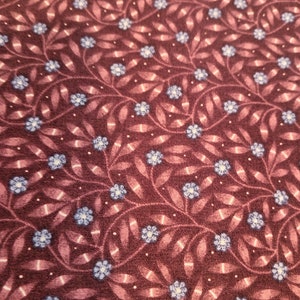Burgundy Fabric With Blue Gray Flowers,Burgundy Floral Fabric,Fabric By The Yard, 100% Quilter&#39;s Cotton,Floral Fabrics