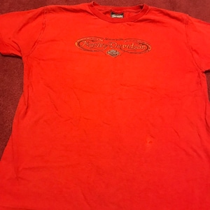 Vintage 1990&#39;s Harley Davidson Orange T-shirt Size Medium, Design on Front And Back of Shirt/Motorcycle Shirts/Unisex Biker T-Shirt