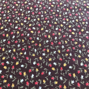 Dark Brown Fabric With White, Red & Yellow Flowers,Fabric By The Yard,100% Quilter&#39;s Cotton,Brown Fabric,Floral Fabrics,Brown Floral Fabric