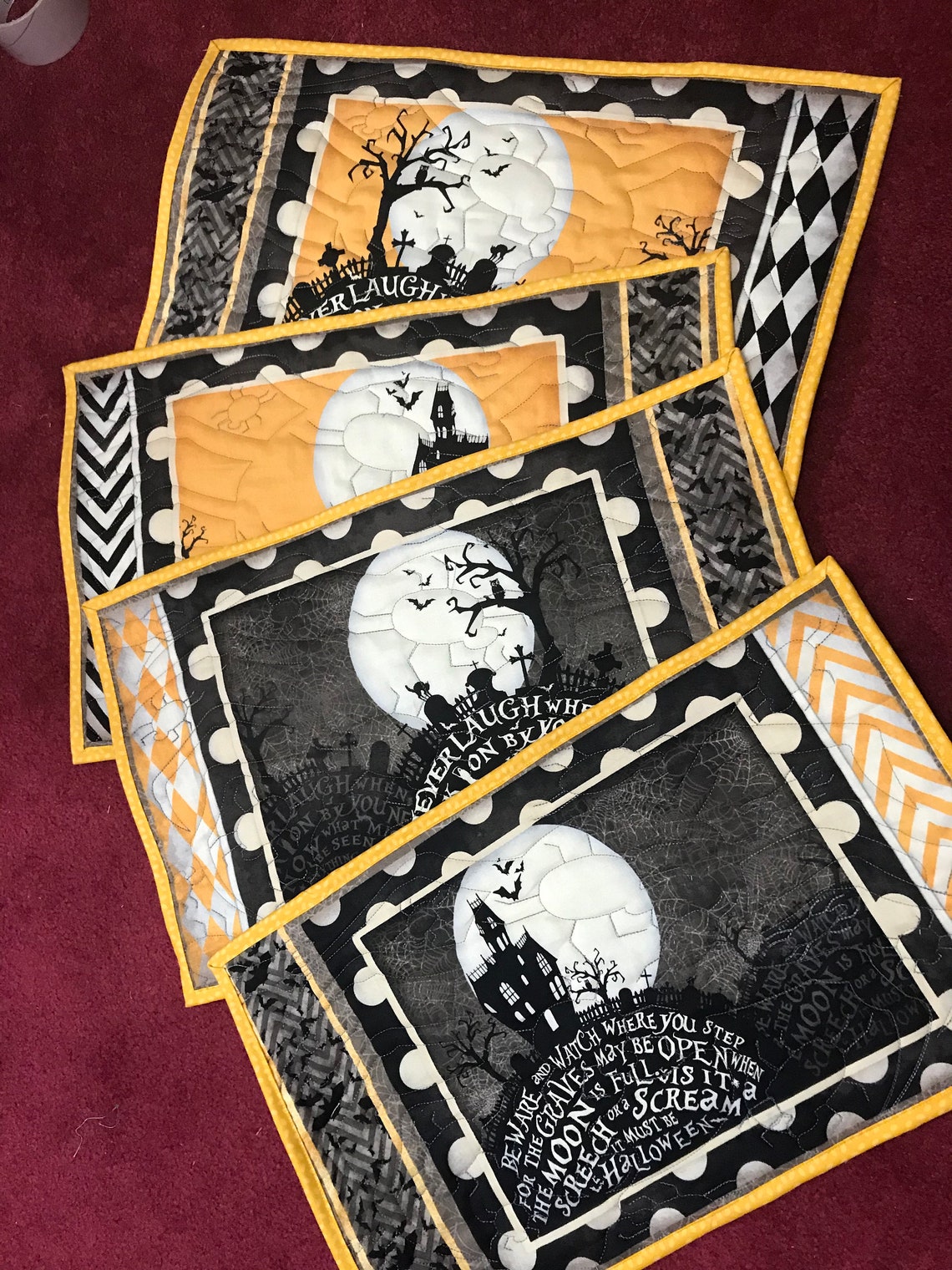 Set of 4 Quilted Halloween Placemats/placemats With Etsy