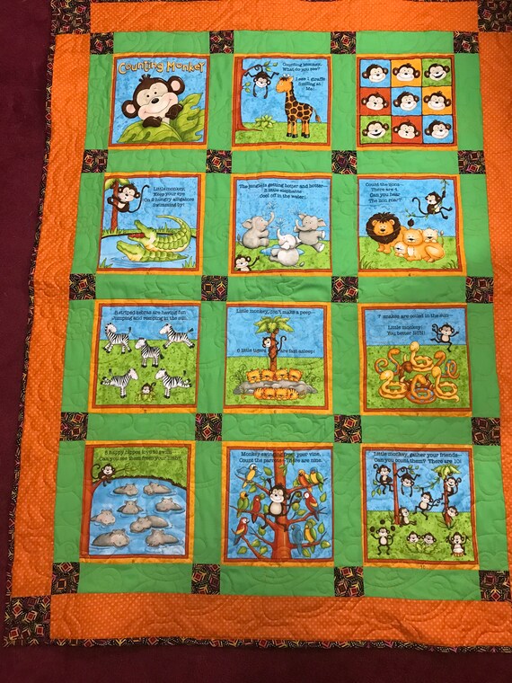 Counting Monkey Baby Quilt story Book Quilt numbers Baby Quilts