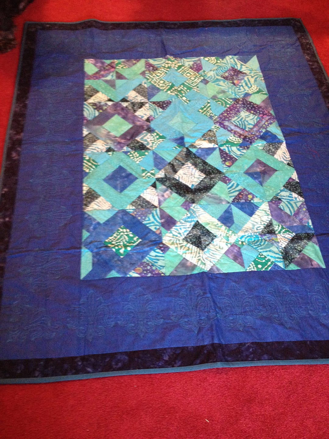 Modern Patchwork Blue & Turquoise Diamond Throw Quilt, Throw Quilt ...