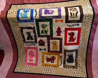 Custom Twin Quilt Embroidered Applique Dog Quilt/Nursery Quilt With Dog Decor/Youth Quilt/Puppy Throw Quilt/Made To Order Gift Quilt