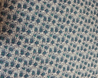 Turquoise and Navy Blue and Cream Floral Fabric By The Yard, 100% Quilter's Cotton,Blue Floral Fabric For Sale,Blue Fabric For Sale
