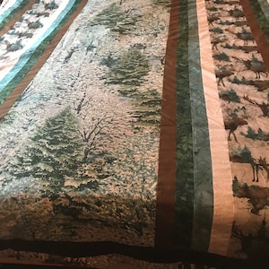 Custom Modern Quilt/Nature Quilt With Forrest/Green,Blue & White Quilt/Cabin Quilt/Custom Art Quilt Any Size/Quilt Gift/Winter Forrest Quilt