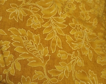 Gold Floral Print Fabric With Gold Accent,Gold Fabrics,Floral Fabrics, Yellow Tone Fabric, Quilter's Cotton