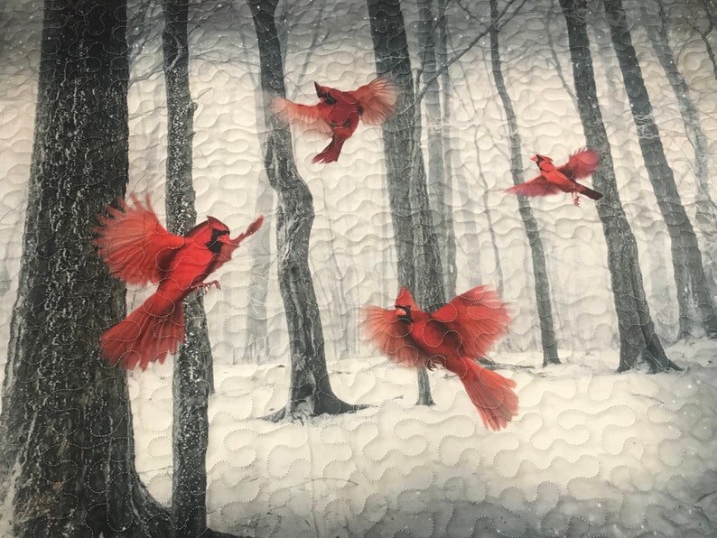 Cardinal Panel Quilt/Christmas Wall Hanging Quilt/Winter Etsy