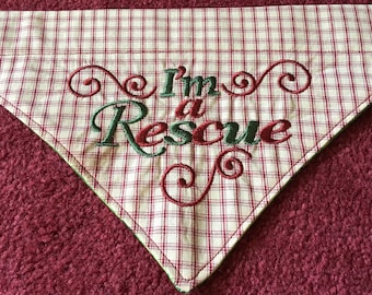 Lenço de resgate para cachorro, bandana, fantasia para animais de estimação, acessório para animais de estimação, design bordado, bandana, comemoração, roupas para cachorro, cachecol vermelho, ideia de presente para cachorro