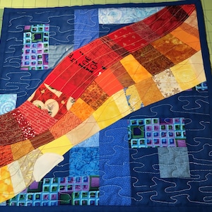 Edredón de amanecer contemporáneo/Arte de pared patchwork/Mini edredón de arte/Ideas de regalo/Regalo de inauguración de la casa/Arte de fibra/Arte de tela/Arte textil/Arte de fibra/Arte