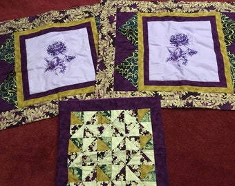 Purple Embroidered Floral Pillow Shams For Standard Pillows And One Coordinating Patchwork Pillow Cover For 18 in Pillow/Bedding/Gift Ideas