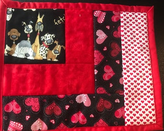 Set of 2 Dog Lover Mug Rugs, Mini Quilts For Coffee And Tea Drinkers, Mini Quilted Mats for Gift Ideas, BFF Gift Mug Rugs. Housewarming