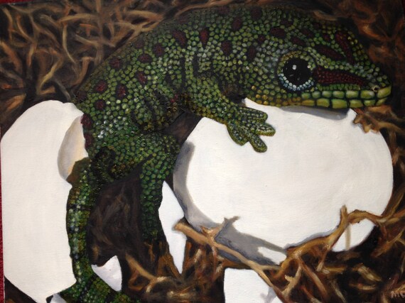 Baby Lizard/Reptile Painting/New Born Lizard Oil Painting/Custom Animal/Painting Wildlife/Nature Oil Painting/20x24 inch Painting/CAPSteam