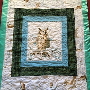 Homemade Baby Quilt Flannel and Minky Owl Forest Animals Receiving Blanket Quilt, Owl Blanket Baby Shower Gift Ideas, Newborn Flannel Quilt