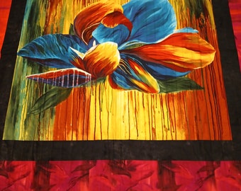 Floral Watercolor Bird Art Quilt/Floral Throw Quilt Or Wall Hanging/Art Quilts/Throw Quilt/Quilted Wall Art, Gift Ideas, Quilted Blankets