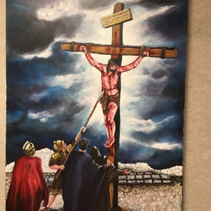 Easter Oil Painting Jesus On Cross,Original Artwork Passion Of Christ On Cross,Religious Oil Paintings,Faith Art, Religious Wall Decor