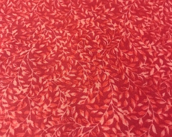 Dark and Pastel Pink Coral Fabric With Small Leaf Pattern, Fabric By The Yard, 100% Quilter's Cotton,Pink Fabric,Coral Fabric  For Sale