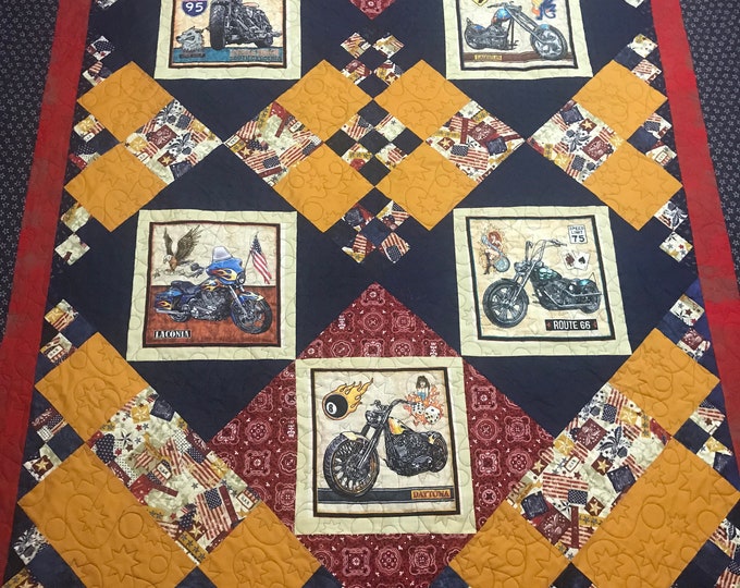 Large Throw Motorcycle Quilt/patriotic Motorcyclist Quilts for Men/gift
