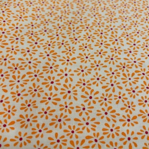 White Fabric With Orange Flower Design With Red Dot Centers,Orange Abstract Flower Fabric,Fabric By The Yard,Orange Color Fabric