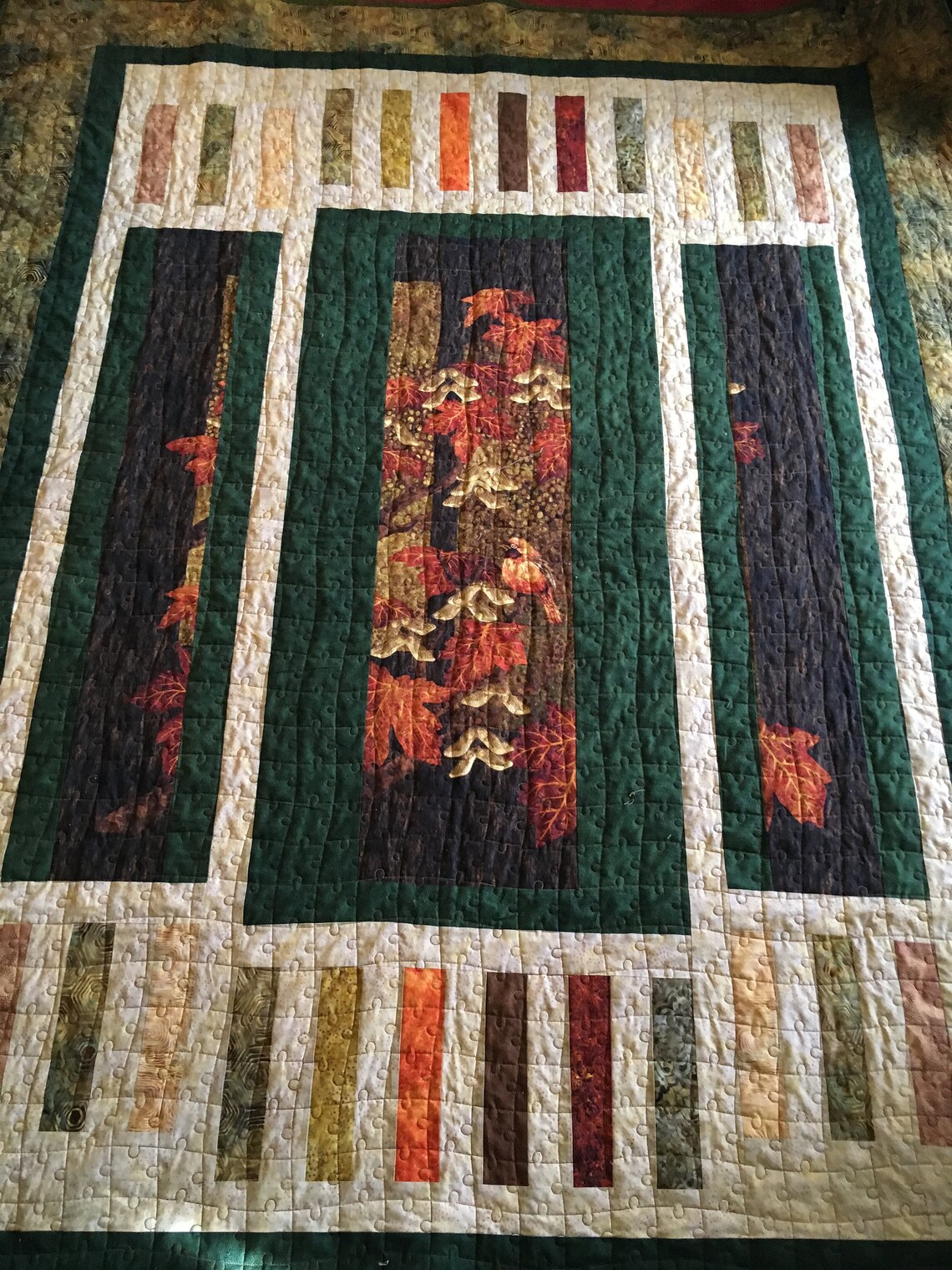 Full Size Fall Quilt/twin Size Fall Quilt/cabin Quilt Comforter/bird ...