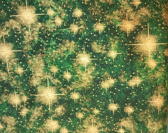 Tessuto natalizio verde scuro con stelle dorate,Tessuto tagliato su misura,100% cotone Quilter,Tessuto verde in vendita,Tessuti verdi,Tessuto natalizio