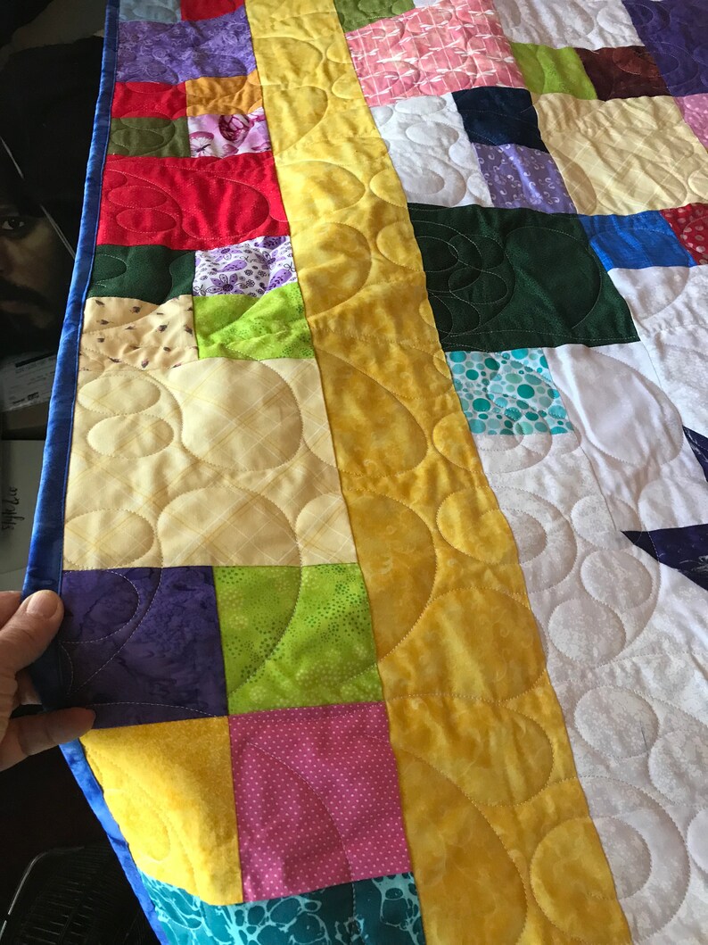 Cal King Scrappy Quilt With White Background/king Rainbow Etsy