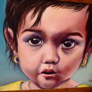 Baby Girl Print/Glicee Print/ Print on Canvas/Painting of Hispanic Girl/ Girl With Pigtails/Glicee Print on Canvas Hispanic Little Girl/Sale