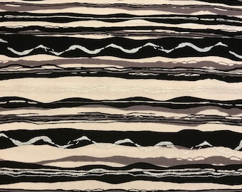 Tela estampada con líneas negras, grises, blancas y plateadas, tela estampada geométrica, 100% algodón para acolchado, tela con líneas onduladas, telas negras