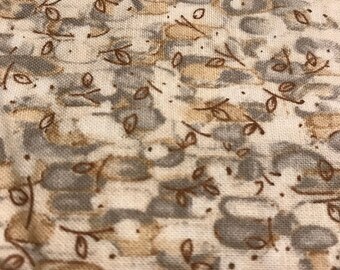 Beige With Tan,Sage And Brown Fabric with Abstract Floral Design,Beige Fabric With Leaf Design,100% Quilter's Cotton,Fabrics For Sale
