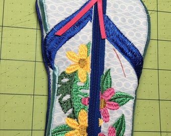 Pocket Purse Made To Order/Spring Flowered Sandal/Blue Summer Sandal Zippered Pouch Purse/Sandal Coin Purse/Mini Purse/Birthday Gift Ideas