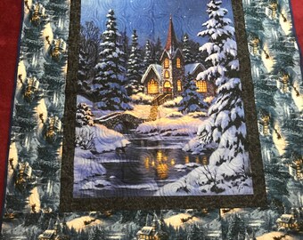 Winterszenen-Überwurfdecke/Schneeszenendecke/Wandkunst/Faserkunst/Einweihungsparty, Hochzeit, Weihnachtsgeschenkideen/Bildwandbehang