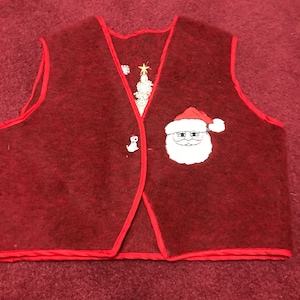 Embroidered Red Child's Christmas Felt Vest with - Santa Claus  Design on Front of Vest - Christmas Tree Design on back, Holiday Clothing