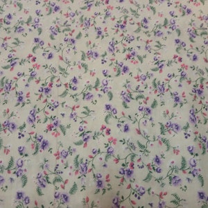 Lavender Purple Floral Fabric With Cream Background, 100% Quilter's Cotton, Purple Fabrics For Sale,Lavender Fabrics, Cream Floral Fabric