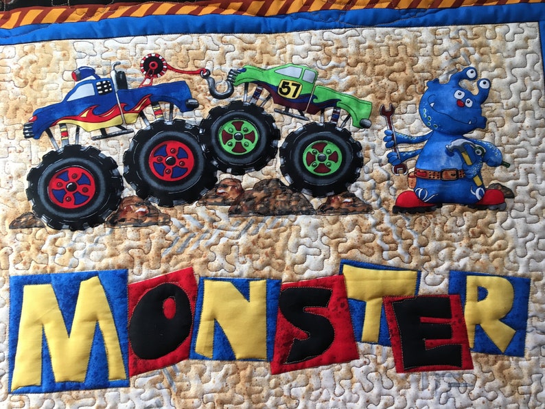 Custom Monster Trucks Applique Crib Quilt for Boys Nursery Etsy