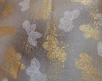 Sage Green Fabric With Cream And Gold Leaves,Green Fabric 100% Quilter's Cotton,Sage Green Fabrics For Sale, Leaf Fabric