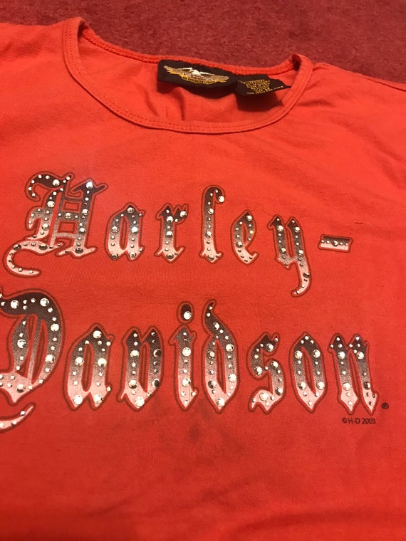 Vintage 1990's Harley Davidson Rhinestone T-shirt… - image 10