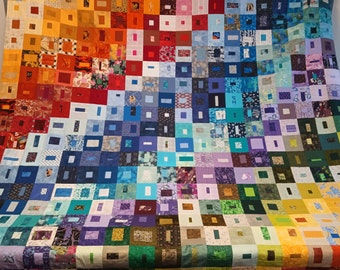 Custom Size Color Wash Quilt/Any Size Square Within A Square Quilts/Rainbow Quilts/ Modern Quilts/ Colorful Quilts/ Scrappy Quilts/Gift Idea
