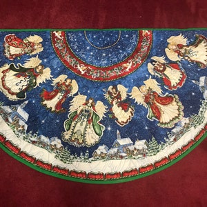 Quilted Angel Winter Mantel Scarf/Blue & Gold Elegant Fireplace Mantel Quilt/Chick-a-dee  Poinsettia Mantel Scarf/Mantel Quit/Mantel Decor