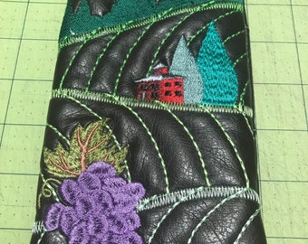 Custodia per occhiali ricamata/custodia per occhiali da sole/vigneto, mongolfiera o custodia per occhiali da fattoria/design personalizzato e custodie per occhiali con cerniera