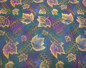 Purple & Dark Teal With Leaf Pattern And Gold Accent,Fabric By The Yard,100% Quilter's Cotton Purple Fabrics,Teal Fabrics,Fall Fabric