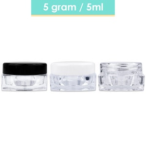 High Quality 5 Gram/ML Acrylic Square Sample Container Jars for Cosmetic Cream Makeup Jewelry Beads Medicine Food Candy BPA Free