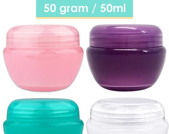 6 High Quality 50 Gram/ML Plastic Oval Container Jars with Liners for Cosmetic, Salves, Ointments, Oils, Lip Balms, Lip Gloss - BPA Free