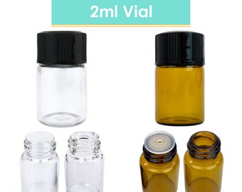 2 ML 5/8 Dram Amber/Clear Glass Vial Bottles with Orifice Reducer and Black Cap- Store Travel Essential Oil Blends Aromatherapy Product