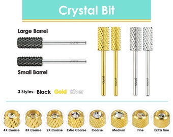 PANA Crystal Top Large/Small Barrel Carbide Bit | Extra Fine to 4 Coarse | 3/32” Shank | Electric Dremel Drill Machine – Gold, Silver