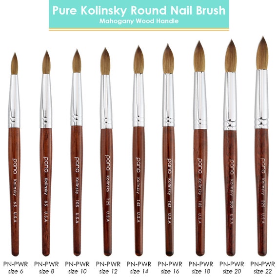 Pana Finest 100% Pure Kolinsky Round Nail Brush Mahogany Wood Handle Use to  Create Flawless Manicures & Pedicures size 6-22 