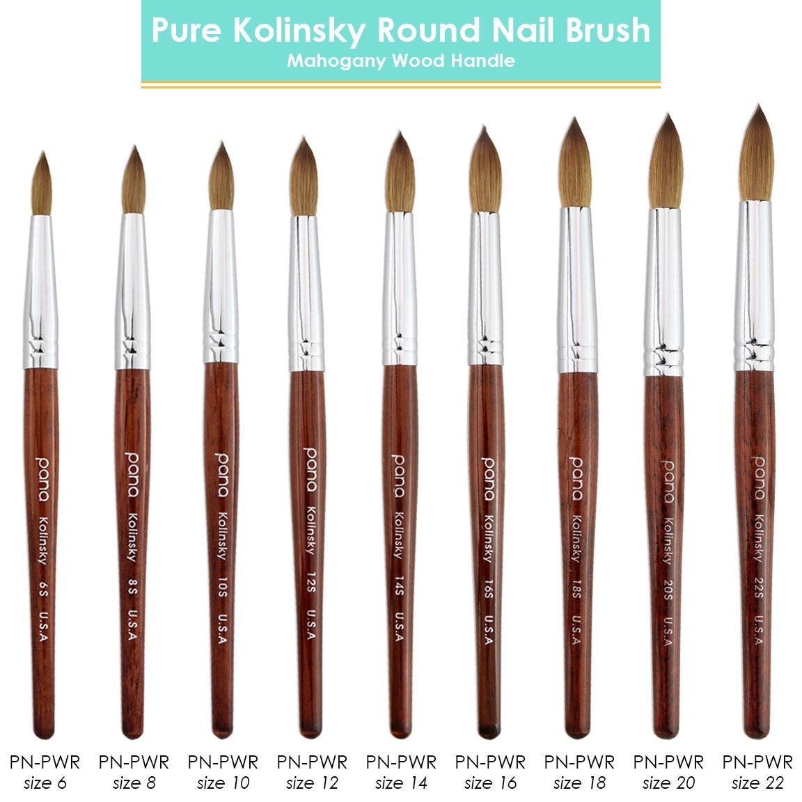 Pana Finest 100% Pure Kolinsky Round Nail Brush Mahogany Wood